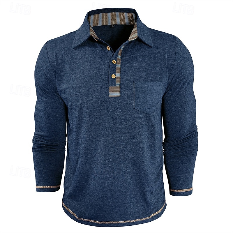 Herren Golfshirt Golf Poloshirts Arbeit Lässig Revers Langarm Basic Modern Farbblock Patchwork Knöpfe Frühling Herbst Normale Passform Aprikose Marineblau Blau Grün Hellgrau Dunkelgray Golfshirt 2025 - $25.99 –P9