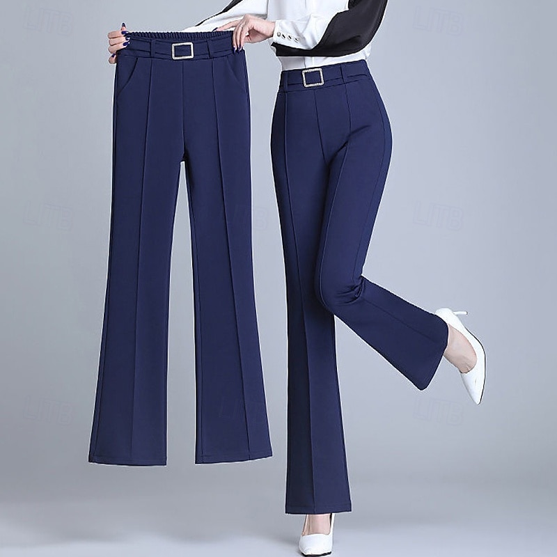 2025年 女性用 スーツ ワイドレッグ パンツ ファッション ストリートファッション 全長 ハイウエスト 平織り 弾性ウエスト 通気性 快適 マイクロエラスティック ストリート デイリーウェア お出かけ ブラック ホワイト ネイビーブルー 春 秋 レギュラー コレクション – $16.99 –P2
