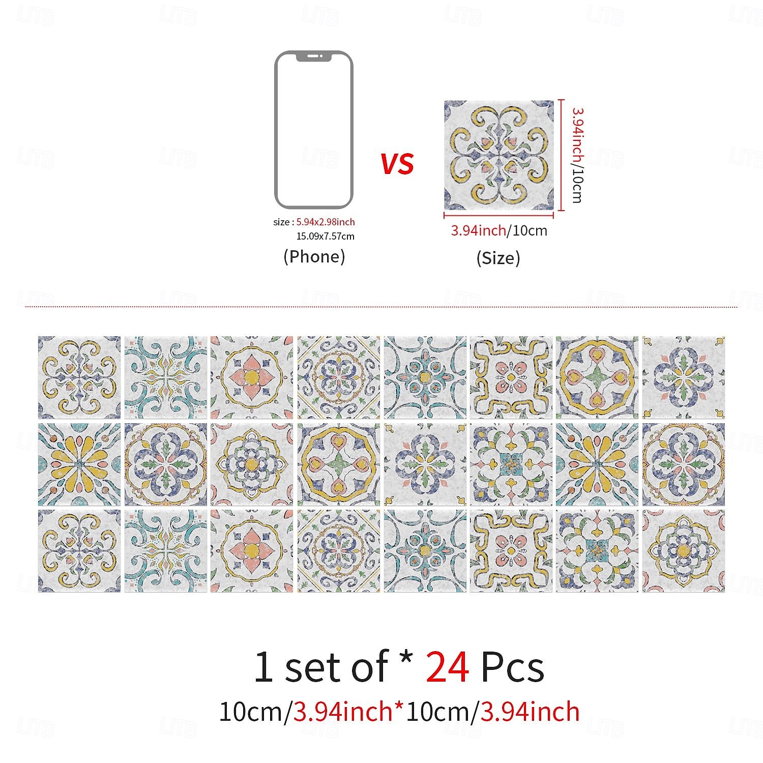 Adesivos de azulejo estilo marroquino 24 peças, decalques de parede de PVC com película de cristal espessada, à prova d'água &Decoração de parede de azulejo retrô removível e à prova de óleo para de 2025 por $10.99 –P11