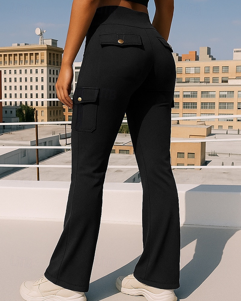 Per donna Pantaloni Cargo leggings svasati Tasche Vita Alta Pantaloni Athleisure Palestra Allenamento Autunno Asciugatura Rapida Traspirante Controllo addominale Allenamento in Palestra All'aperto del 2025 a $18.99 –P1