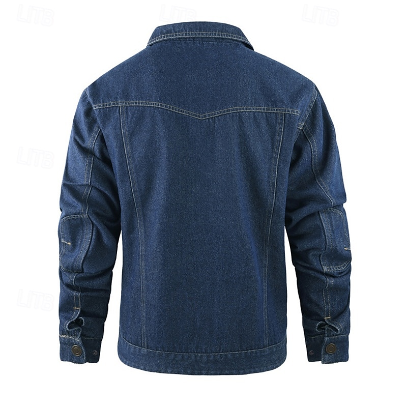Homme Veste Légère Veste Décontractée Veste en Jean Vacances Quotidien Avec Poches Automne Hiver Uni Mode Classique Revers Régulier Noir Marron Vert Bleu de minuit Bleu clair Veste de 2025 ? $56.99 –P9
