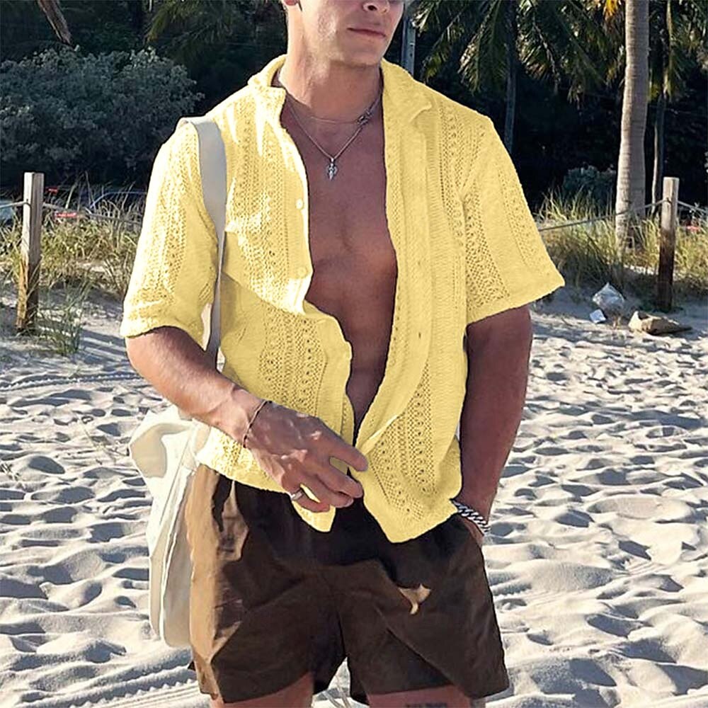 Herren Pullover Strickjacke Kurzer Pullover Gerippt Stricken Normale Oberteile Gestrickt Einfach Umschlagkragen Bohemien Urlaub Lässig Alltagskleidung Bekleidung Sommer Schwarz Weiß S M L 2025 - $32.99 –P4