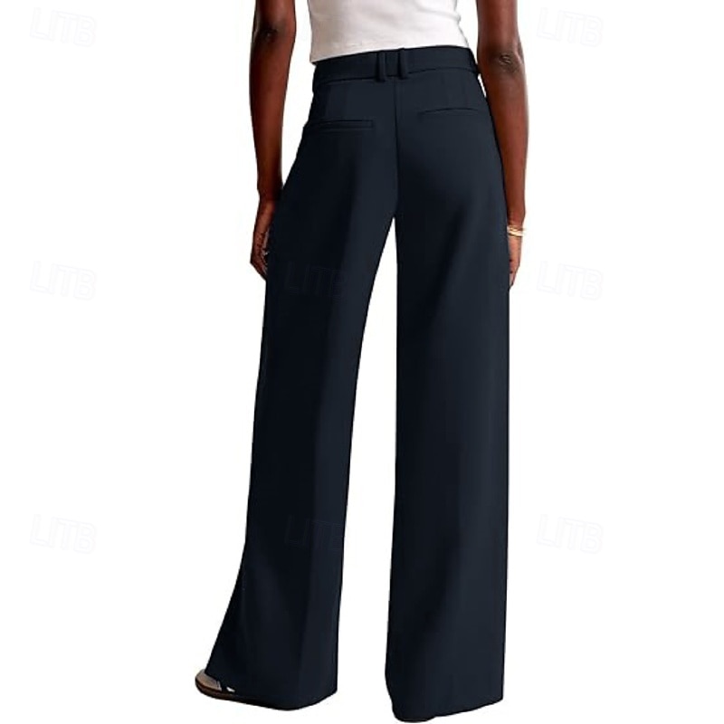 Women's Wide Leg Slacks Streetwear Casual Full Length Natural Plain Elastic Waist Comfy Street Holiday Daily Wear Ash Dark-Gray Dark red Apricot Fall Regular Fit 2026 - $32.99 –P20