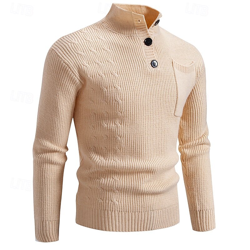 Herren Pullover Strickpullover Gerippt Stricken Normale Oberteile Tasche Gestrickt Einfach Stehkragen Mode Basic Urlaub Alltagskleidung Bekleidung Herbst Winter Schwarz Wein M L XL 2025 - $34.99 –P5