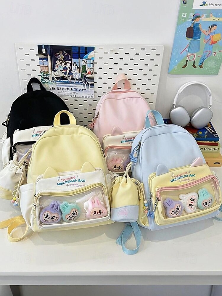 Sac à dos kawaii pour enfant avec oreilles de chat et pochette à cordon – cartable pastel grande capacité pour filles et adolescentes de 2025 ? $19.99 –P12
