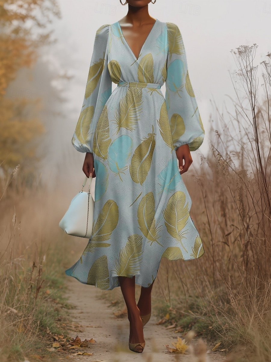 Damen Midikleid Freizeitkleid Chiffon Schwingkleid Modern Urlaub Täglich Wochenende Normale Passform Feder Langarm V Ausschnitt Weiß Blau Leicht Blau Sommer Frühling Herbst 2025 - $31.99 –P9