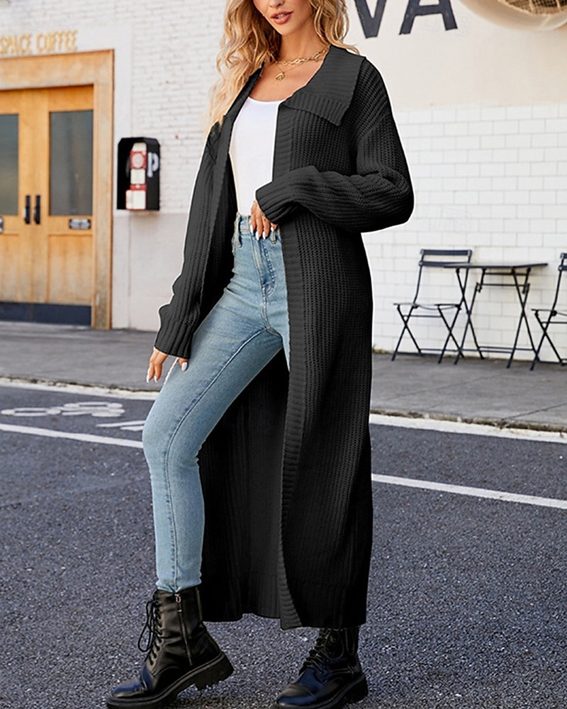 Pentru femei Pulover Bluza Modă Șic Stradă Zilnic Culoare solidă Striat Deschis frontal Tricotat Manșon Lung Topuri lungi Tricotat Concediu Ieșire Sfârșit de săptămână Negru Alb Toamnă Iarnă 2025 - $34.99 –P10