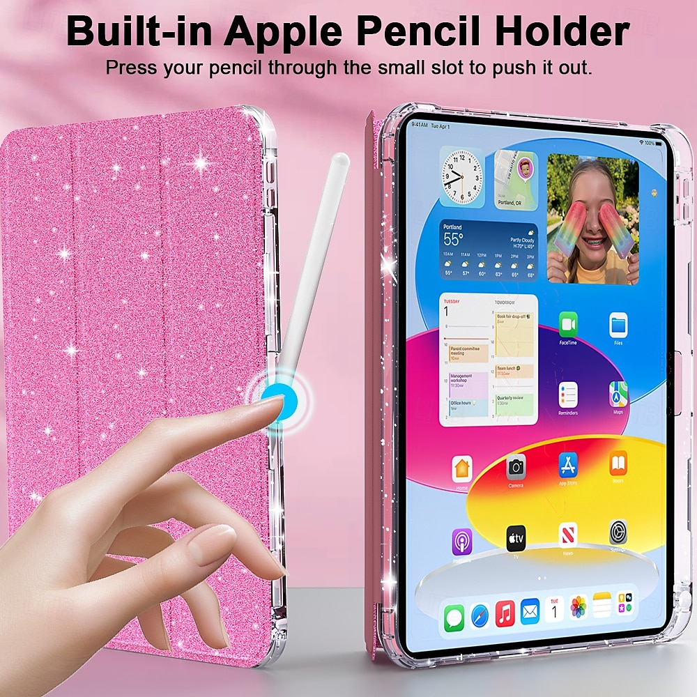 Таблетка Чехлы панели Назначение Apple iPad 10,9 дюймов 10-й ipad 9th 8th 7th Generation 10.2 inch Держатель для карандашей Тройная подставка Полная защита тела Сияние и блеск ТПУ Кожа PU 2026 - $24.99 –P7