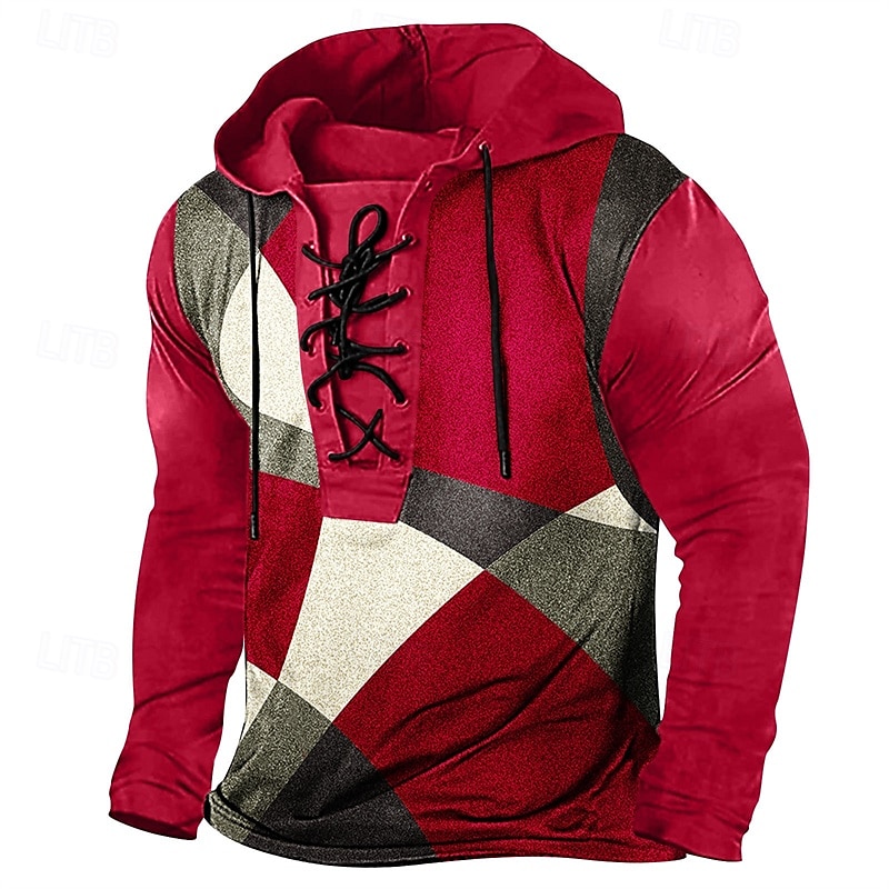 Per uomo Maglietta Camicia a Maniche Lunghe Manica Lunga Con Cappuccio Primavera Autunno Blocco di colori Moda Designer Essenziale Allacciato Patchwork Vacanza Streetwear Uscire Rosso Viola Grigio del 2025 a $34.99 –P2