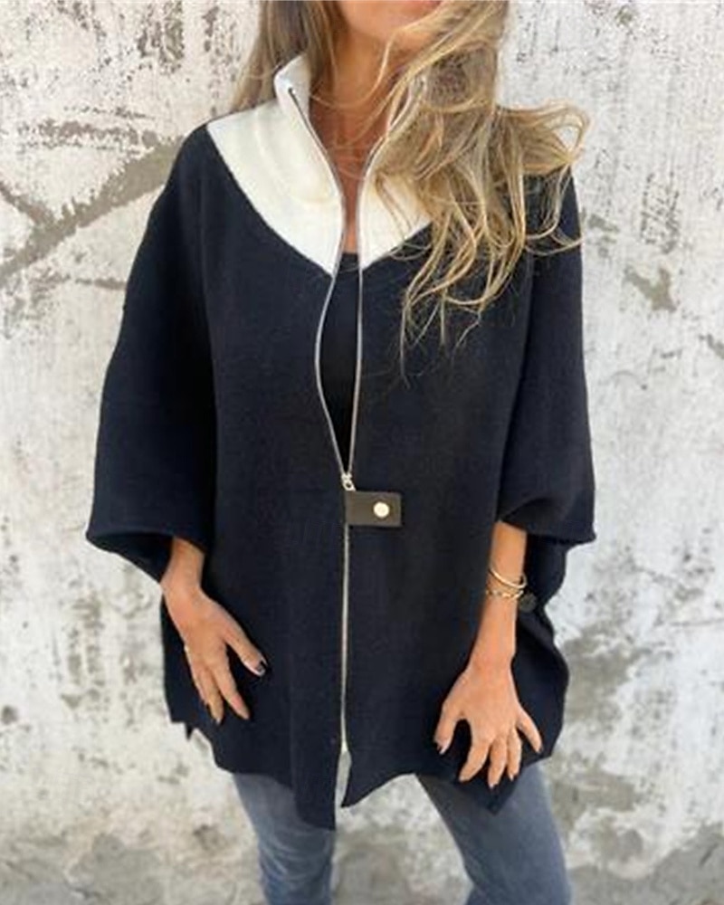 Damen Mantel Freizeitjacke Warm Bequem Patchwork Reißverschluss Mode Modern Lässig Farbblock Ausgehen Wochenende Reisverschluss Regulär Stehkragen Normale Passform Dreiviertelarm Oberbekleidung 2025 - $31.99 –P5