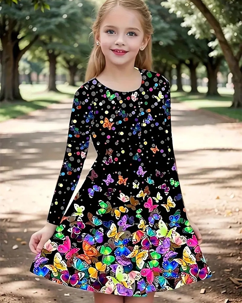 Dziewczyny ' 3D Motyl Sukienka Długi rękaw Lato Wiosna Urlop Codzienny Święto Księżniczka Piękny Słodkie Dzieci 4-12 lat Codzienne sukienki Sukienka A line Do kolan Regularny 2025 - $16.99 –P1