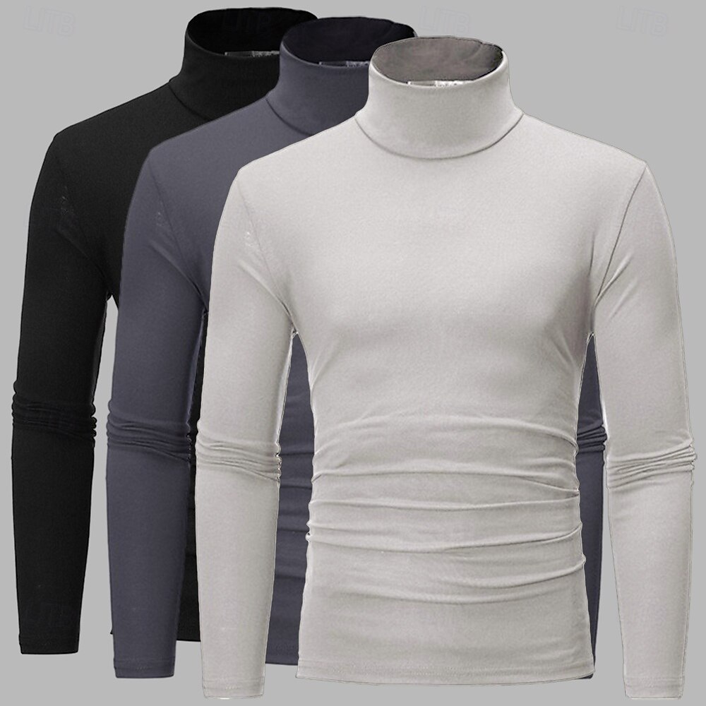 3er Pack Herren T-Shirt Rollkragenshirt Langarmshirt Langarm Rollkragen Herbst Herbst &Winter schlichtes leichtes Basic Classic 3-teiliges Outdoor Casual Sports weiß schwarz blau Top T-Shirt für 2025 - $35.99 –P6
