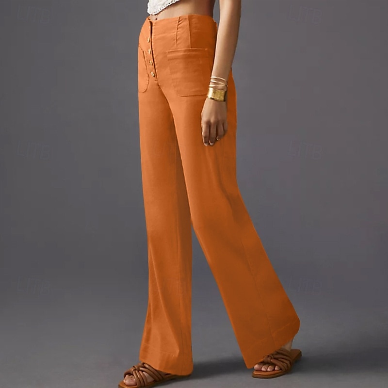 Femmes Jambe large Slacks Streetwear Occasionnel Longueur complète Naturel Uni Avec Poches Taille Élastique Confortable Rue Fête Week-end Noir Vert Véronèse Orange Automne Coupe régulière de 2025 ? $19.99 –P5