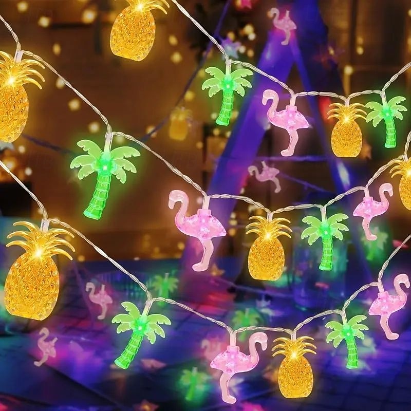 Luci a stringa estive per spiaggia tropicale Hawaii, 3 m, 20 LED, cactus, fenicotteri, bromeliacee, palme, a batteria, per decorazioni per feste in spiaggia, piscina tropicale del 2025 a $12.99 –P2