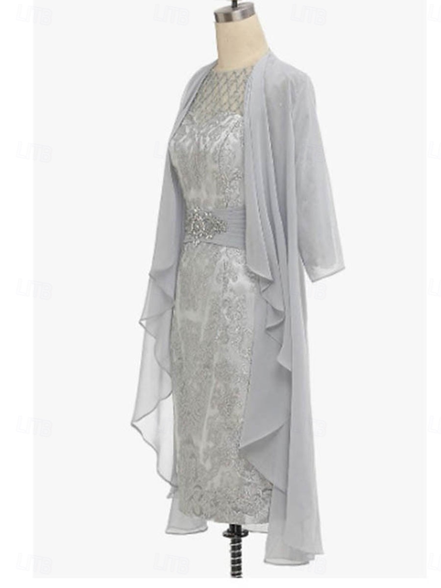 Tubino / Colonna Set di Abiti Abito da cerimonia per signora Elegante Semplice Girocollo Lunghezza al ginocchio Pizzo Manica 3/4 con Tinta unita 2025 del 2025 a $139.99 –P3