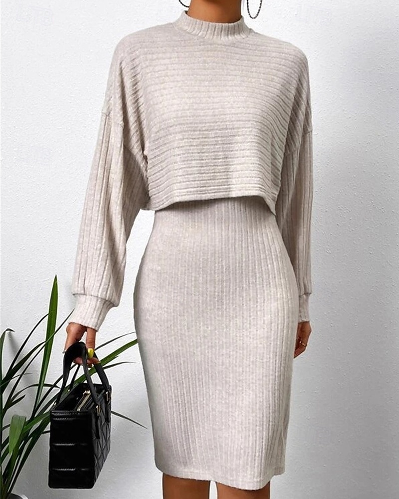 Dámské Sada šatů Slip Dress Na běžné nošení Semiformální šaty Bez vzoru Design Mini šaty Dlouhý rukáv Tričkový Venkovní Rande Černá Nebeská modř Meruňková Jaro Podzim Běžný 2025 - $23.99 –P1