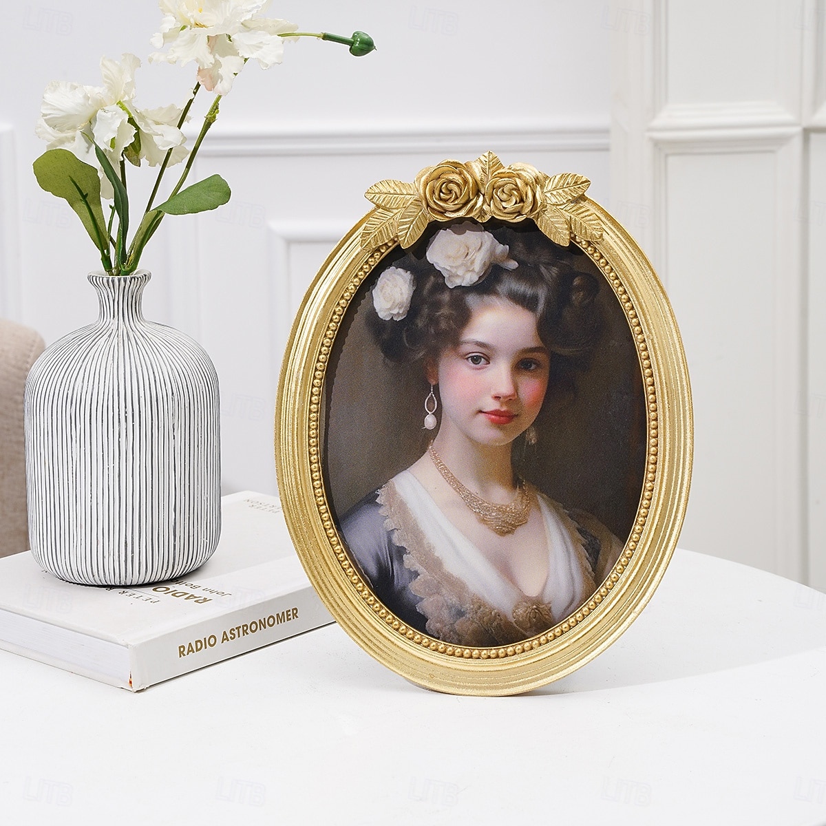 Gold 3D Rose Oval Decorative Photo Frame, European Style Elegant Gold Tabletop Frame, Warm Home Decor for Photo Display and Photography Props 2025 - $13.99 –P4