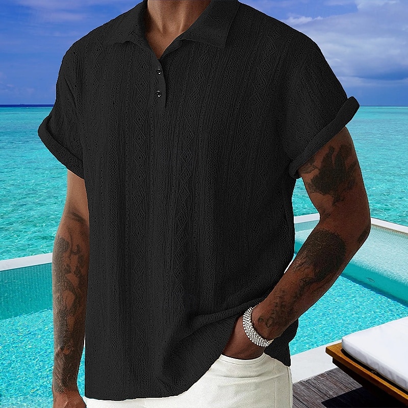 Per uomo Maglia da golf Polo da Golf Lavoro Casuale Bavero Manica Corta Essenziale Moderno Semplice Bottoni Jacquard Estate Vestibilità regolare Marrone scuro Nero Verde chiaro Azzurro cielo Cachi del 2026 a $24.99 –P5