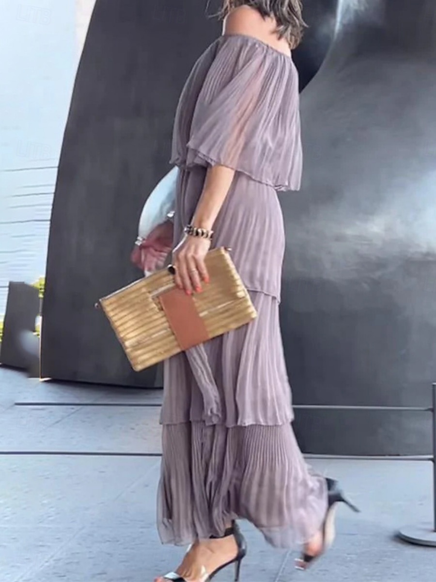 Femmes Robe Midi Robe de Cocktail Robe d'invité de mariage Mousseline de Soie Robe en Chiffon Élégant Mode Moderne Extérieur Vacances Coupe régulière Uni Demi Manches Épaules Dénudées Noir Blanche de 2026 ? $37.99 –P4