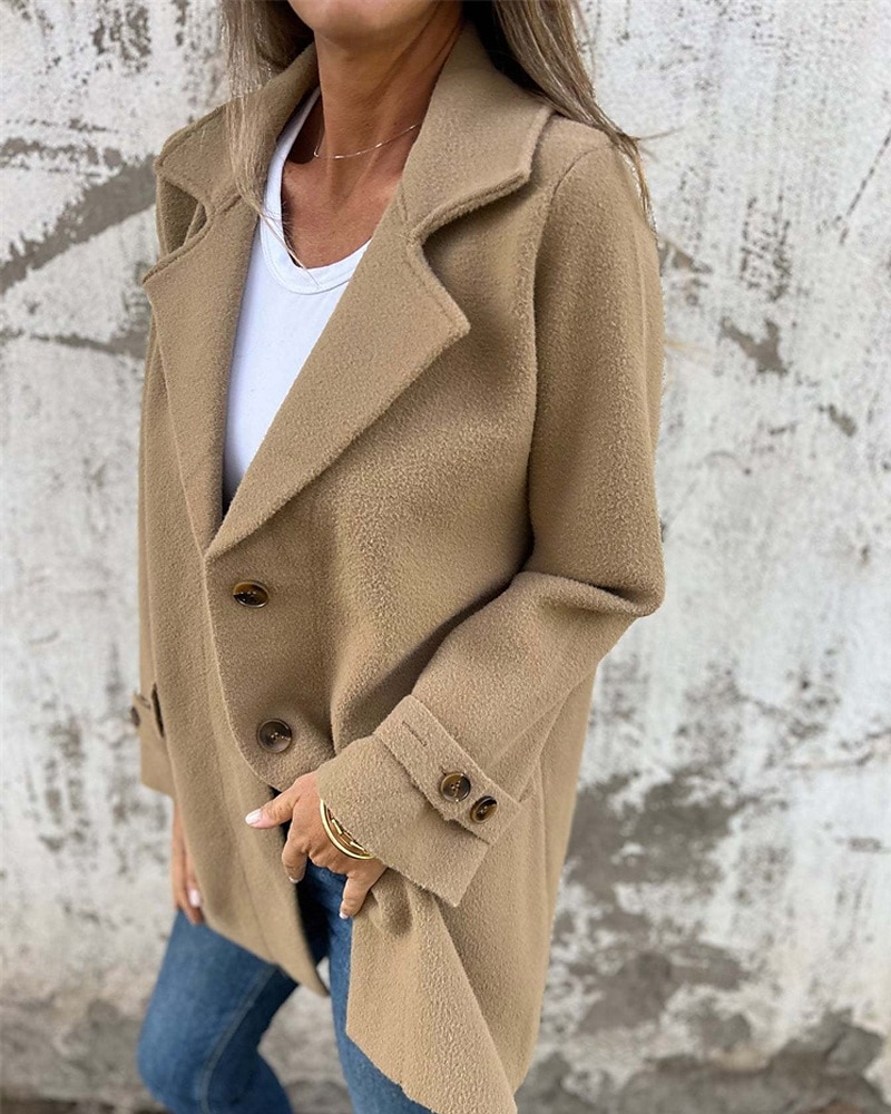 Damen Winterjacke Mantel Freizeitjacke Warm Bequem Tasche Knöpfe Mode Modern Lässig Einfach Outdoor Straße Ausgehen Einreihig Regulär Steigendes Revers Normale Passform Langarm Oberbekleidung Schwarz 2025 - $31.99 –P3