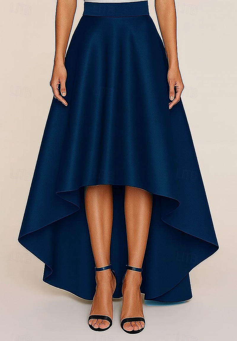 Abito da sposa elegante a trapezio con gonna a ruota nera, lunghezza pavimento, in raso tinta unita, con cintura e cerniera laterale, 2025 del 2025 a $65.99 –P7