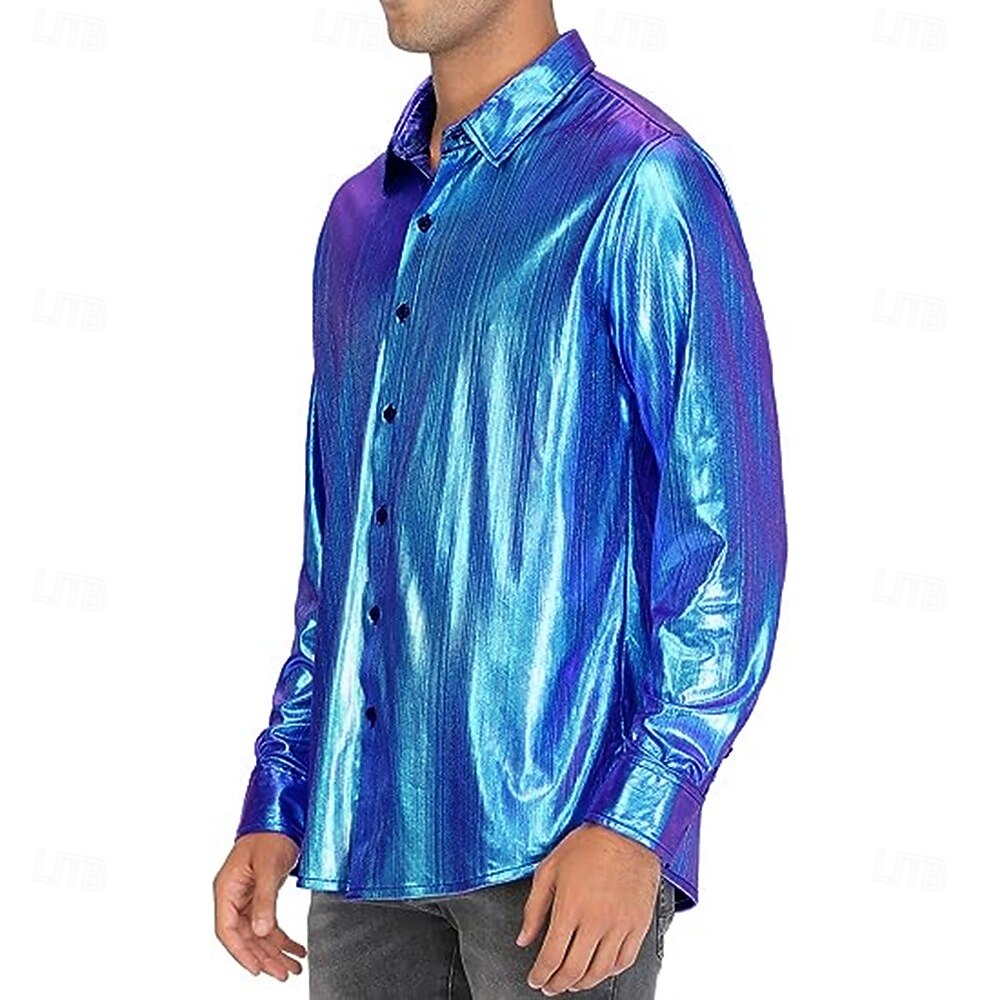 Disco Anni '80 Metallico Lucido Blusa / Camicia Mascherata Disco Tinta unica Per uomo Costume di Carnevale Mascherata Festa / Sera Parata dell'Orgoglio Mese dell'orgoglio Adulti Camicia del 2025 a $22.99 –P3