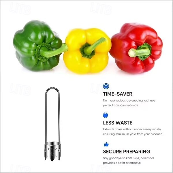 Lot de 3 vide-pomme multifonctions en acier inoxydable pour pommes, poivrons, melon amer, ustensile de cuisine indispensable avec trou de suspension de 2025 ? $13.99 –P8