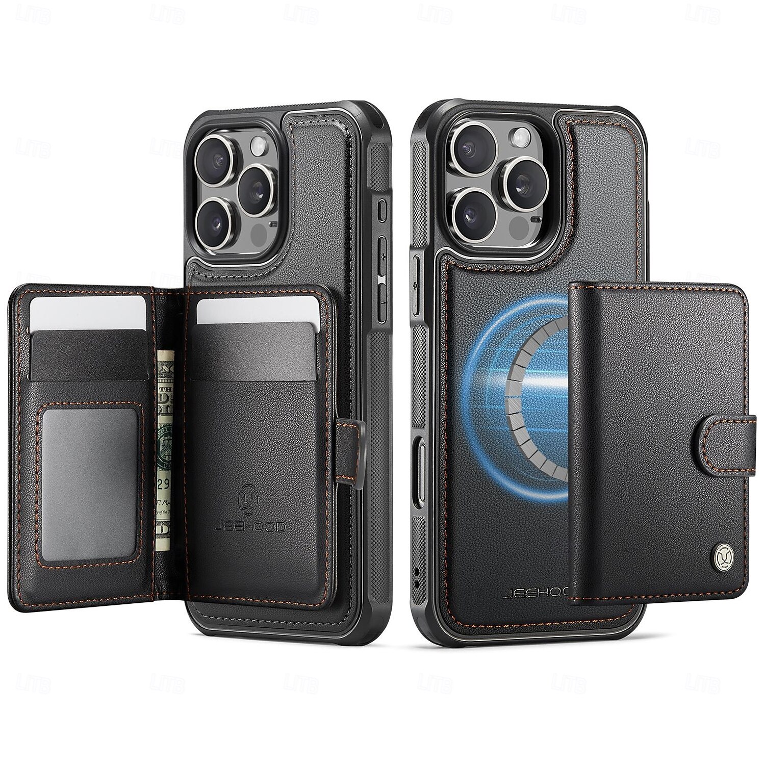 2025年 電話 ケース 用途 iPhone 16 Pro Max プラス iPhone 15 14 Pro Max Plus iPhone 16e バックカバー スタンド付き 磁石バックル ワイヤレス充電をサポート レトロ風 TPU PUレザー コレクション – $17.99 –P1