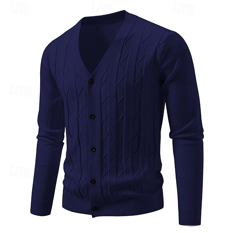 Men's Cardigan Sweater Cropped  Sweater Knit Sweater Ribbed Knit Regular Tops Buttons Jacquard Plain V Neck Fashion Classic Vacation Daily Wear Clothing Apparel Fall Winter Black Navy Blue S M L 2025 - $23.99 –P7