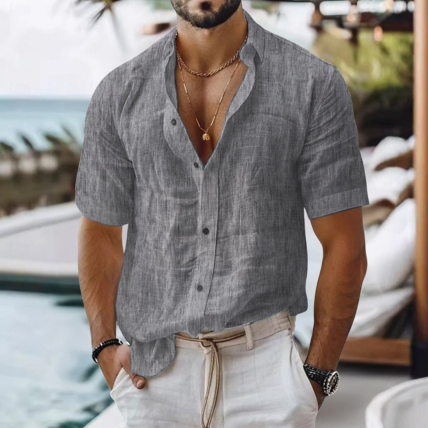 Per uomo Camicia di lino Camicia casual Camicia in cotone e lino Camicia con Bottoni Colore Solido / Tinta Unita Vacanza Abbigliamento quotidiano Bianco Verde chiaro Rosa Blu marino scuro Manica Corta del 2025 a $20.99 –P3
