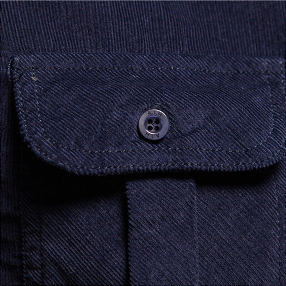 Voor heren Overhemd Normaal shirt Corduroyshirt Overhemd met knopen Spijkerbroekblauw Donker Marine Bruin Groen Grijs Lange mouw Effen Casual / Dagelijks Voorvak Kleding 100% katoen Casual 2025 - $29.99 –P4