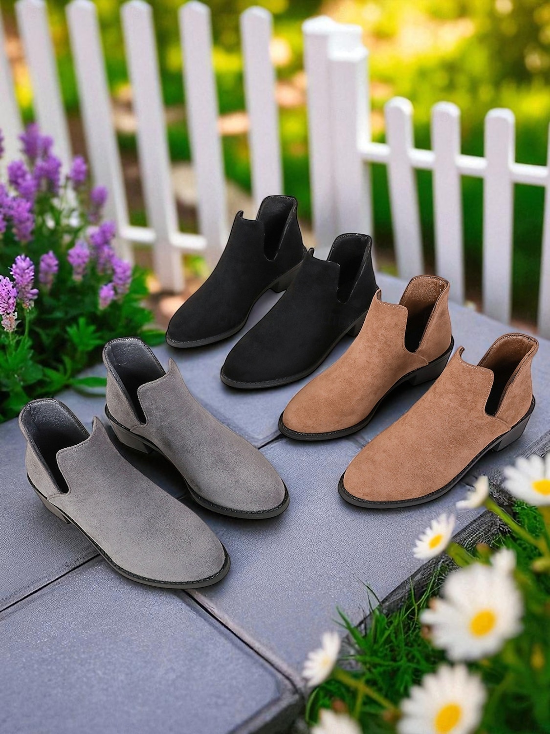 Botines de ante sintético para mujer con tacón bajo: botas cortas informales para uso diario, paseos de otoño y caminos rurales. 2025 - $24.99 –P1