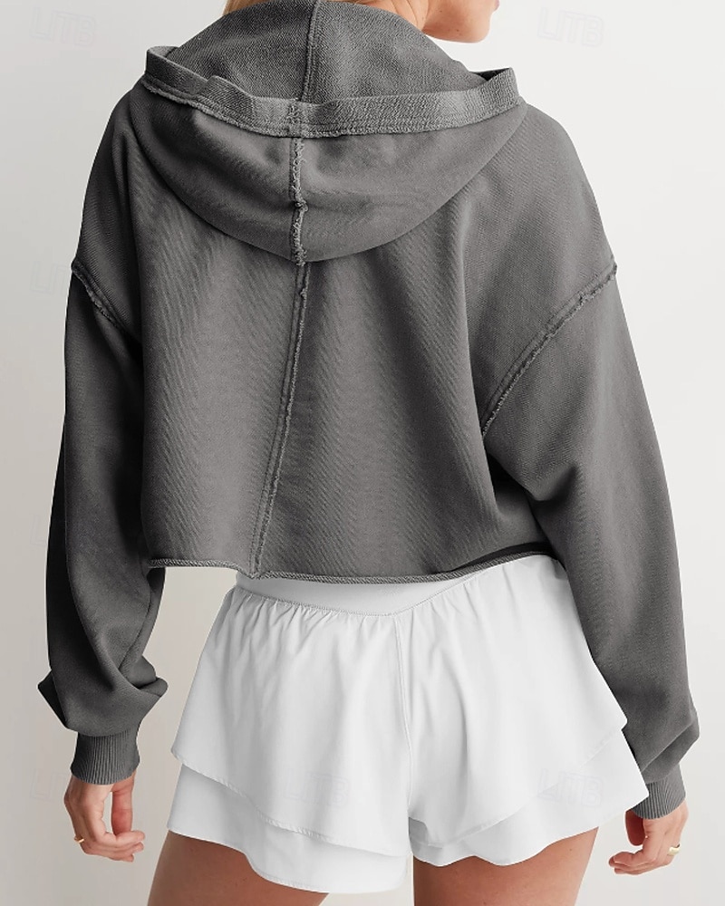 Mulheres Pulôver Moletom Com Capuz Tecido Roupa de rua Casual Manga Longa Com Capuz Tops regulares Rua Feriado Fúcsia Cinzento Claro Cinzento Outono Inverno de 2025 por $25.99 –P4