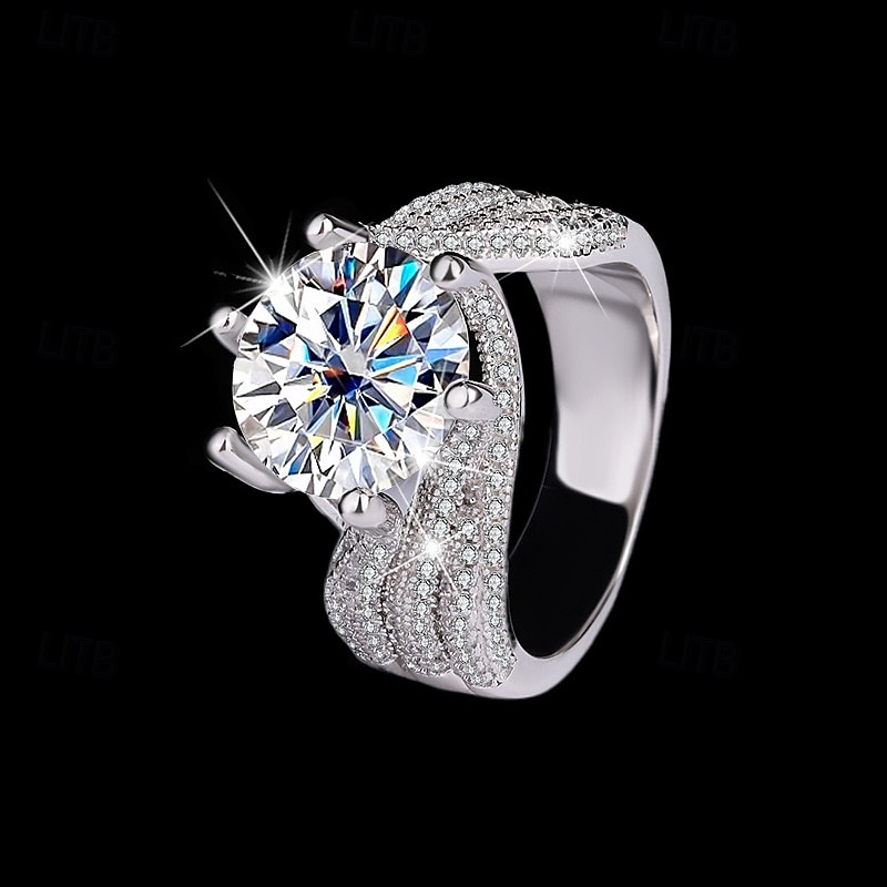 Women's Luxury Silver-Plated Ring with Large Round Cut Zircon and Pave Crystal Detailing - Elegant Statement Jewelry for Parties and Formal Occasions 2025 - $11.99 –P1