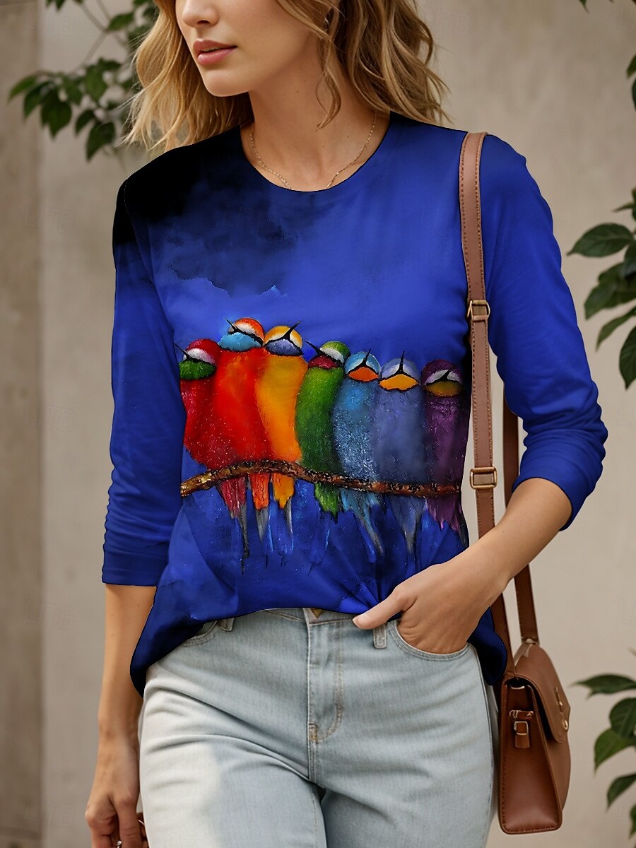 Paște Pentru femei Tricou Ombre Grafic Animal Epocă Stilat Clasic Manșon Lung Stil Nautic Rotund Topuri obișnuite Zilnic Imprimeu Roșu-aprins Albastru piscină Trifoi Gri Vară Primăvară Toamnă 2025 - $22.99 –P5