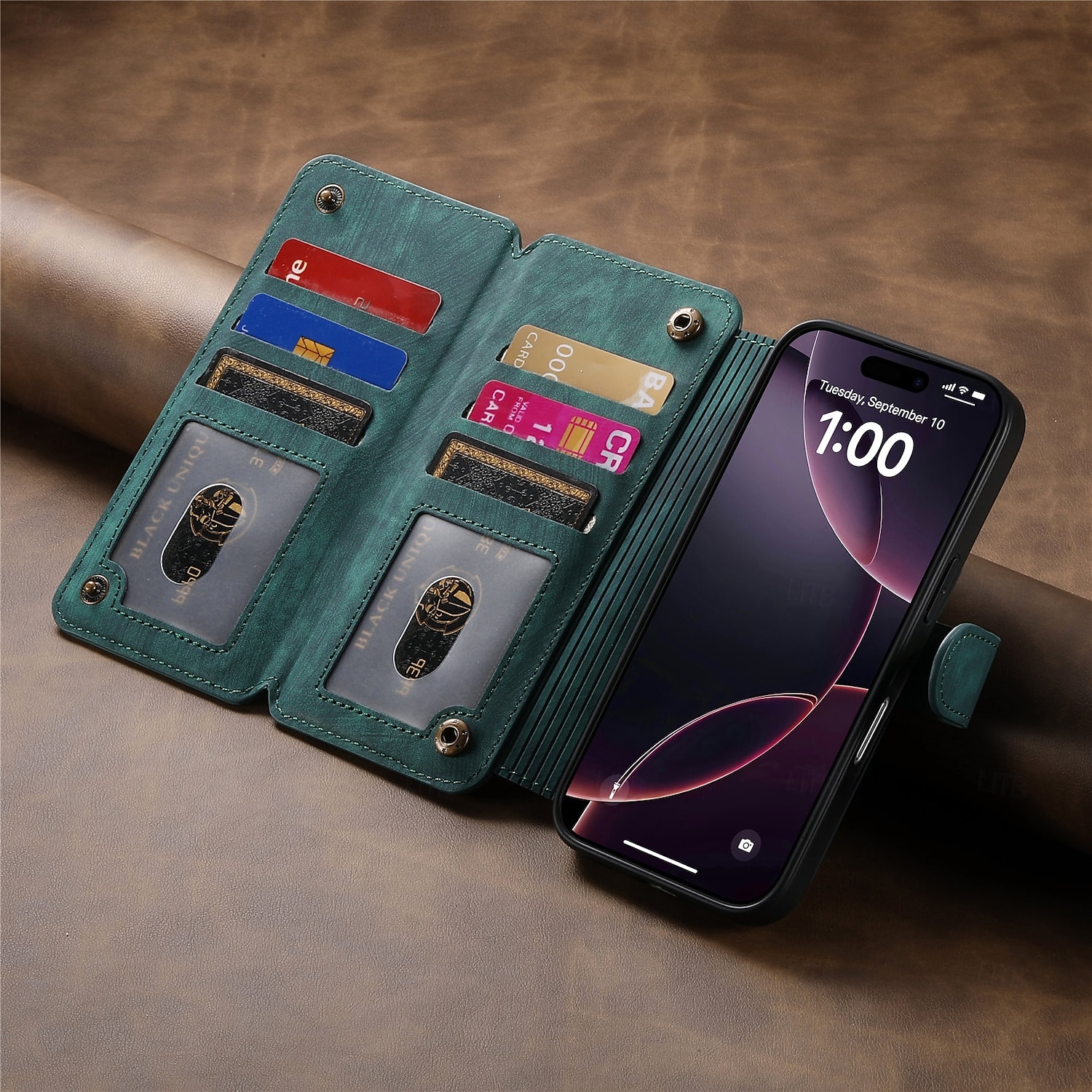 2025年 電話 ケース 用途 iPhone 16 Pro Max プラス iPhone 16 iPhone 16プラス iPhone 16プロ iPhone15 iPhone 15 Pro Max iPhone 15 14 Pro Max Plus iPhone 13 Pro Max ウォレットカードケース ジッパ－ キックスタンド カード挿入口 レトロ風 TPU ナイロン PUレザー  コレクション – $17.99 –P6