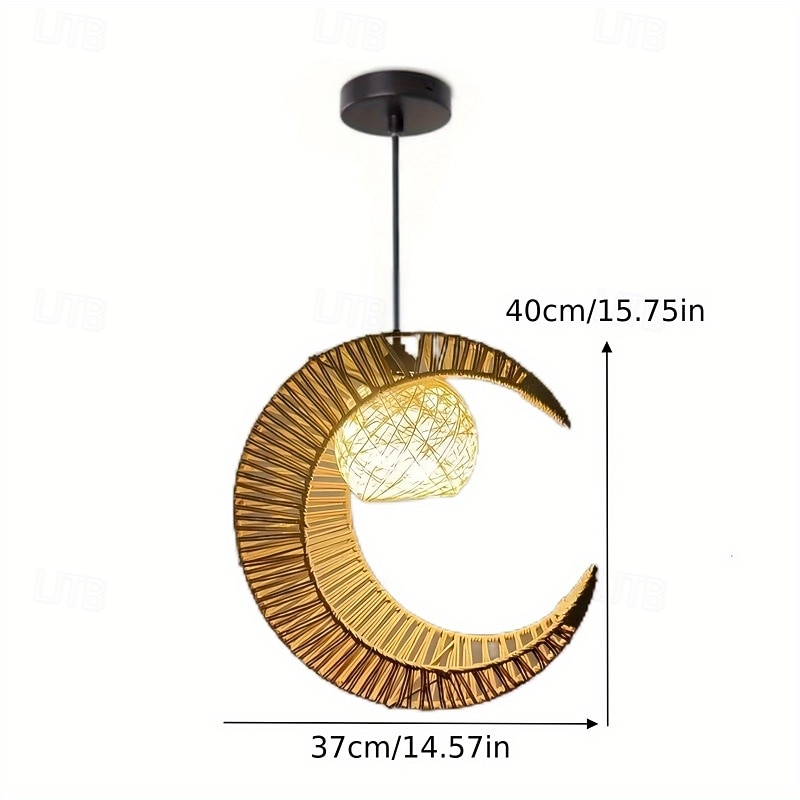 Luminária pendente vintage estilo country em formato de lua crescente, material de corda trançada de metal, 40 cm de altura, luz branca quente/branca, e26 e27, corrente ajustável de 2025 por $112.99 –P5