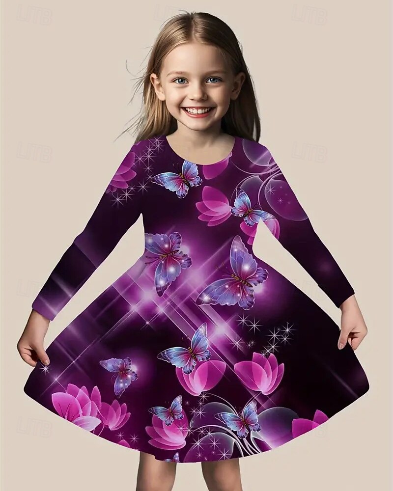 Tyttöjen 3D Perhonen Mekko Pitkähihainen Kesä Kevät Loma Päivittäin Pyhäpäivä Prinsessa Kaunis Makea Lapset 4-12 vuotta Rento mekko A linjainen mekko Polvipituinen Normaali 2025 - $16.99 –P1