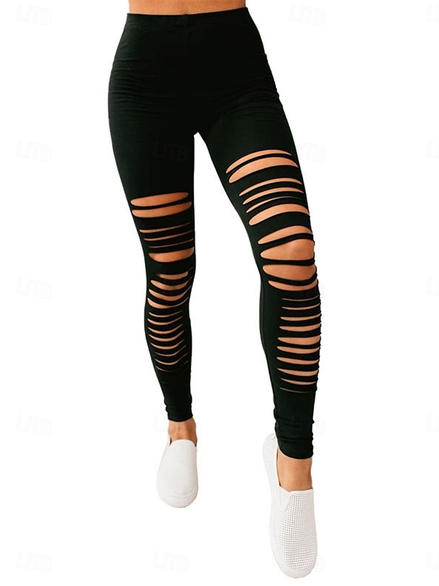 Damen Leggings Streetwear Lässig Lang Hohe Taille Einfach Zerrissen Atmungsaktivität Weich Mikroelastisch Yoga Straße Schwarz Grau Herbst Normale Passform 2025 - $14.99 –P6