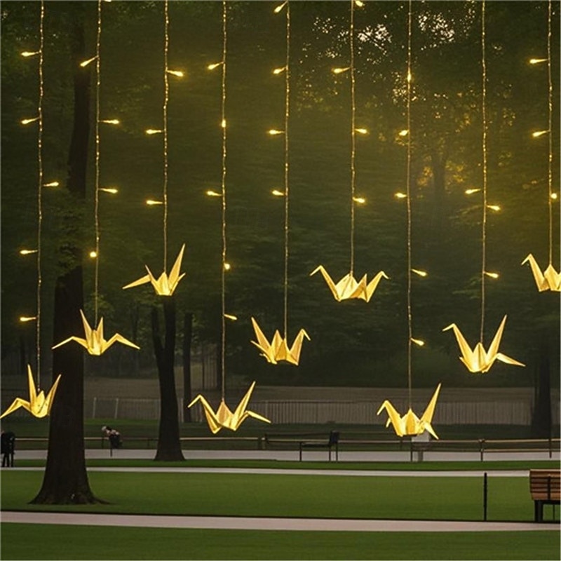 Luces de cadena de hadas 3.5M 96LED coloridas mil grullas de origami luces de cortina LED para boda decoración de habitación fiesta patio destellos luces de cadena de vacaciones enchufe EU US AU UK 2026 - $50.99 –P2