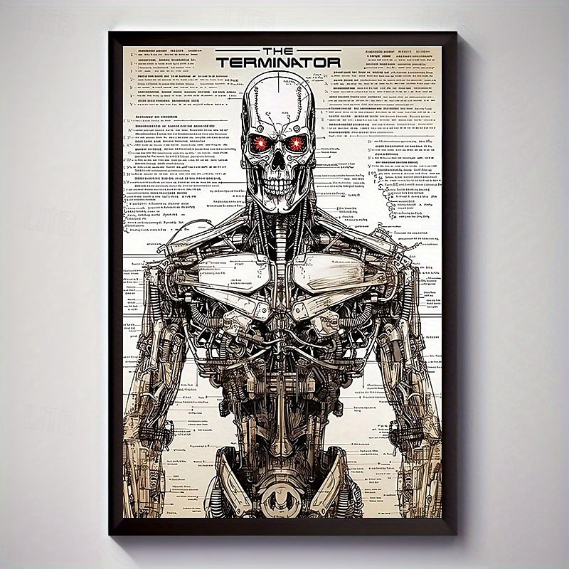 Modernes, einfarbiges 1-teiliges Terminator-Kunstposter auf Leinwand, ungerahmt, Sci-Fi-Wanddekoration mit detaillierter Roboterillustration – wasserdicht, perfektes Geschenk und Heimdekoration, 2025 - $13.99 –P1