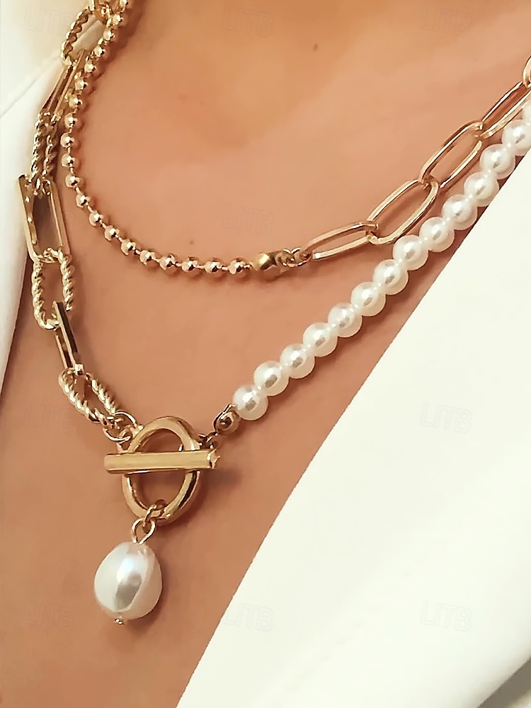 Collier femme en or à plusieurs couches et pendentif en perles – bijoux élégants en alliage pour cocktails, mariages et tenues de bureau de 2025 ? $11.99 –P2