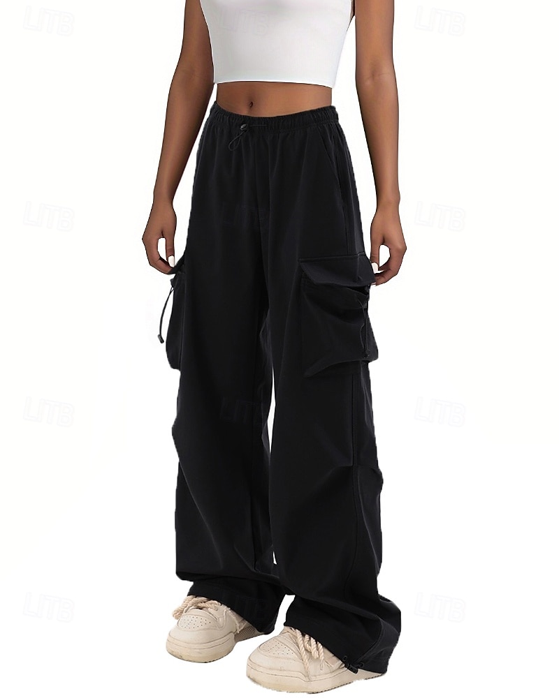 Femmes Pantalons Cargo Slacks Streetwear Occasionnel Longueur complète Naturel Uni Avec Poches Conception à cordon élastique Doux Rue Fête Week-end Noir Rose Automne Coupe régulière de 2025 ? $22.99 –P8