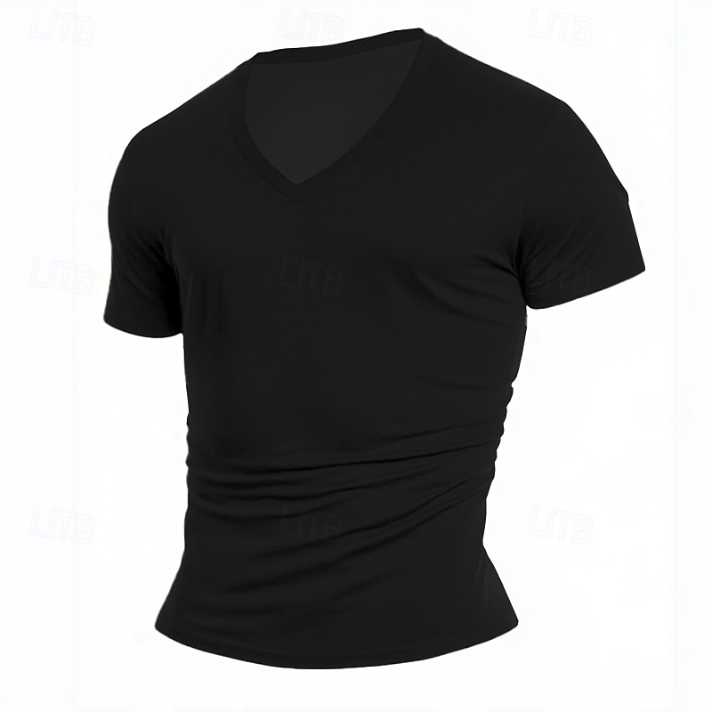 Homens Camiseta T-shirt Manga Curta Decote V Verão Todas as Estações Côr Sólida Tecido Designer Básico Contemporâneo Moderno Em V Casual Férias Rua Branco Top Tee para Homens de 2026 por $13.49 –P6