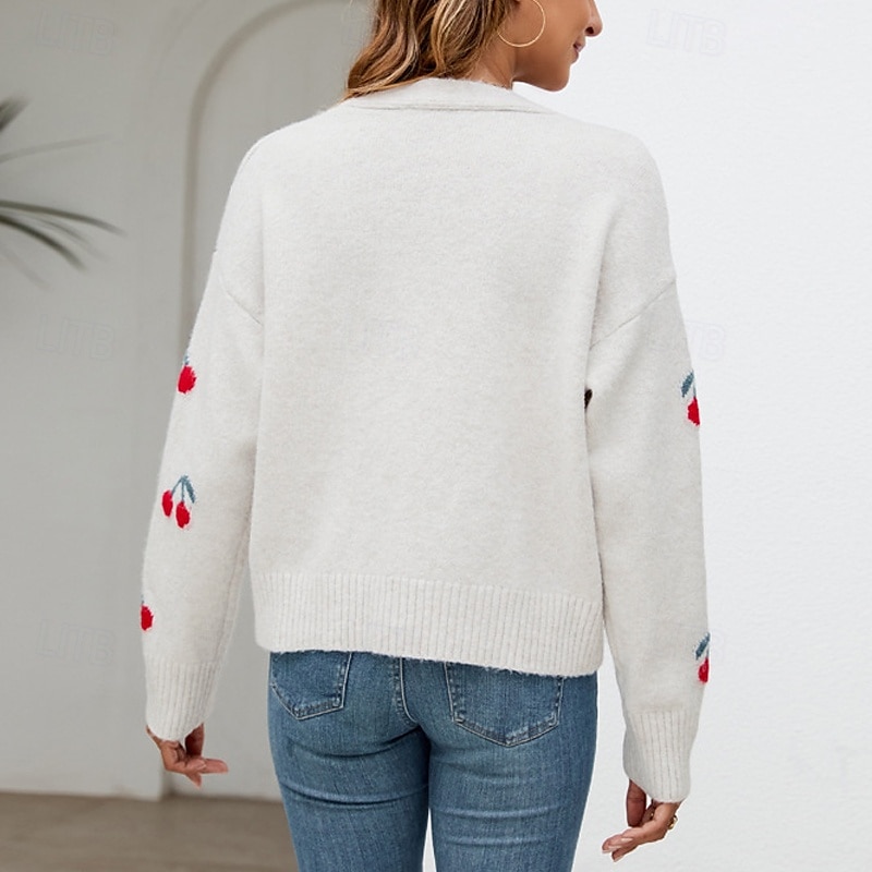 Damen Pullover Strickjacke Mode Streetwear Täglich Frucht Gerippt V Ausschnitt Gestrickt Langarm Normale Oberteile Stricken Ferien Ausgehen Wochenende Weiß Herbst Winter 2025 - €42.99 –P3