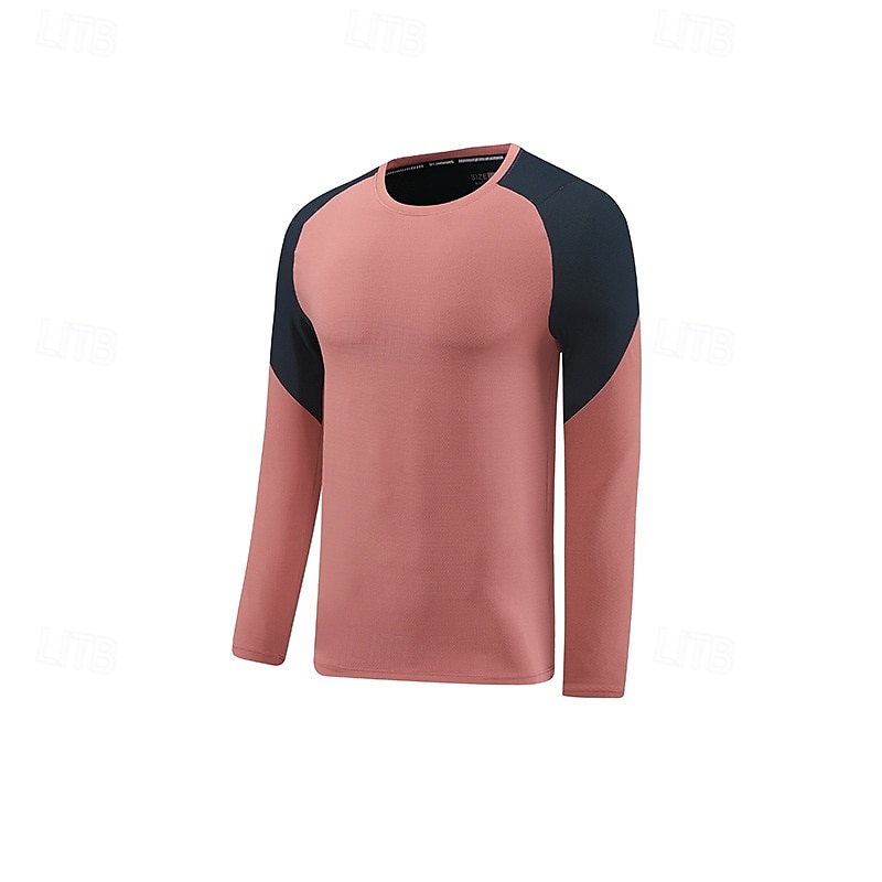 Hombre Camiseta de rendimiento Camiseta deportiva Manga Larga Cuello Barco Camiseta Al aire libre Secado rápido Reductor del Sudor antiolor Transpirable Poliéster Retazos Rosa Azul Azul cielo Tenis 2025 - $18.49 –P6