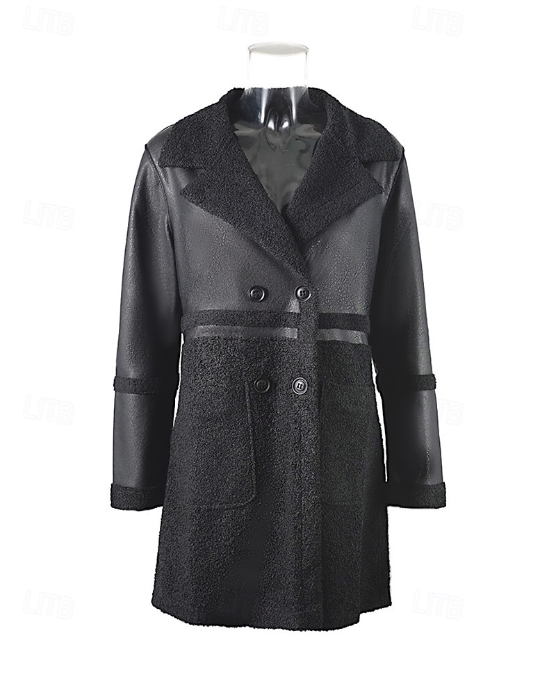 Damen Kunstlederjacke Winterjacke Warm Bequem Tasche Knöpfe Mode Modern Lässig Einfach Ausgehen Wochenende Einreihig Regulär Steigendes Revers Normale Passform Langarm Oberbekleidung Schwarz Winter 2025 - $33.99 –P4
