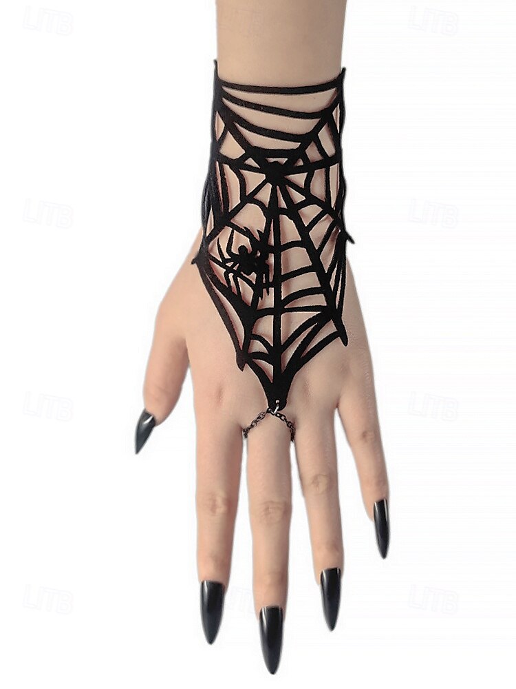 Damen-Halloween-Handarmband mit Spinnennetz – schwarze Gothic-Handkette aus Polyester mit Spinnendesign für Kostümpartys und Cosplay 2025 - $9.99 –P3