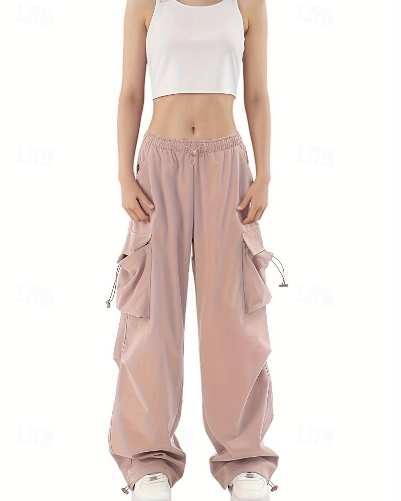 Femmes Pantalons Cargo Slacks Streetwear Occasionnel Longueur complète Naturel Uni Avec Poches Conception à cordon élastique Doux Rue Fête Week-end Noir Rose Automne Coupe régulière de 2025 ? $22.99 –P2