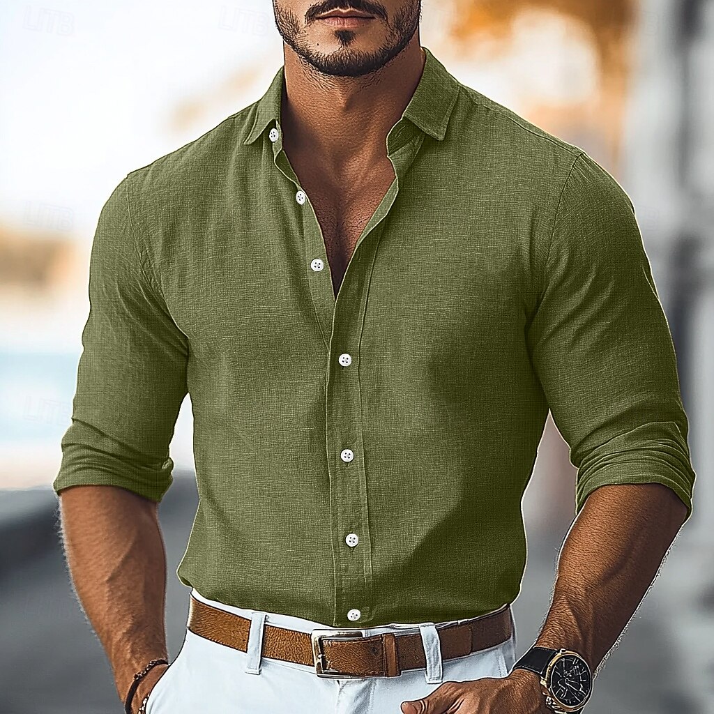 Per uomo Camicia Camicia di lino Camicia Estiva Camicia da Spiaggia Camicia con Bottoni Semplice Vacanza Crociera Nero Rosa Verde Azzurro Manica Lunga Colletto Primavera & Estate Tutte le stagioni del 2025 a $20.99 –P1